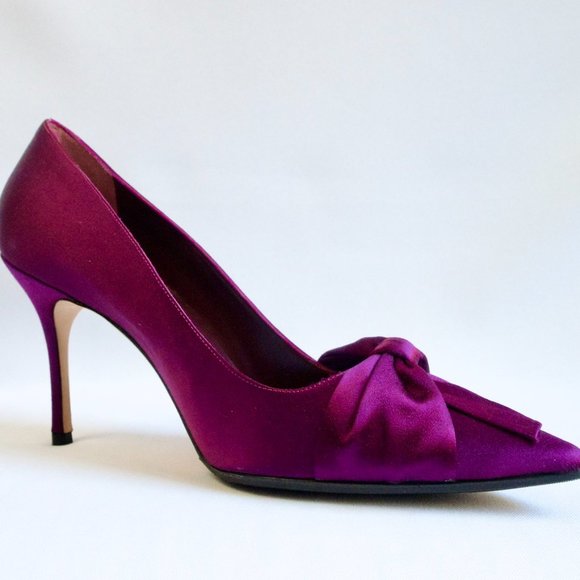 Manolo Blahnik Beccara 90 Fuchsia Satin Bow Pumps BWT Sole Protected - Picture 6 of 11